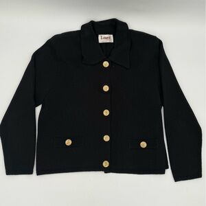 Black Cardigan with Gold Rose Buttons